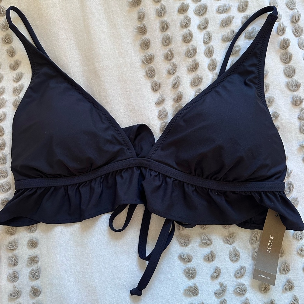 J.Crew Navy Ruffle Bikini Top